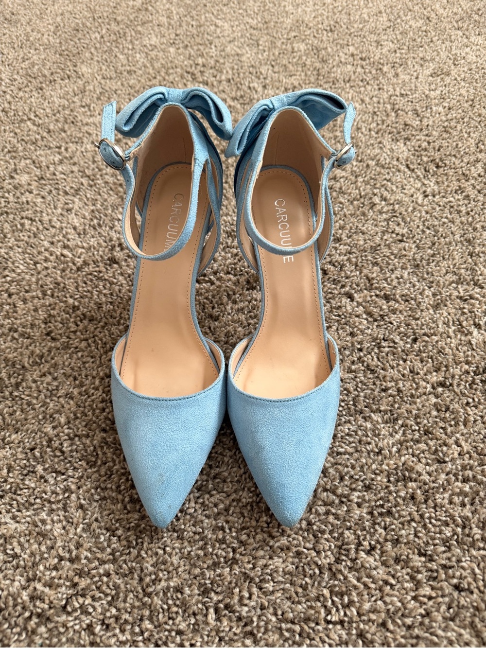 Light Blue Pointed Toe Ankle Strap Heels